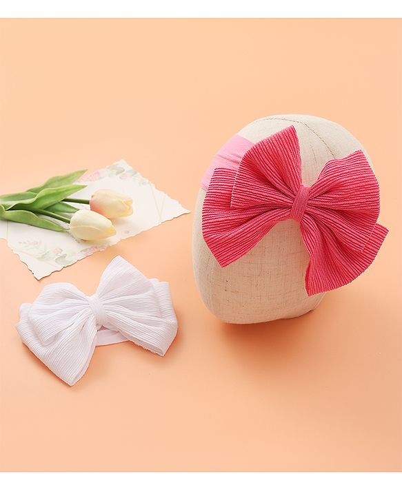 Babyhug Free Size Headbands with Bow Applique Pack of 2 - Fuchsia & White