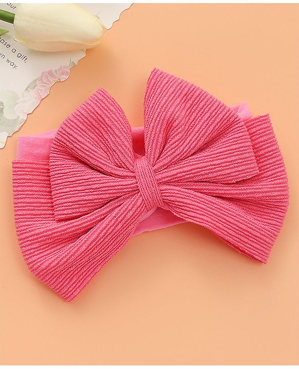 Babyhug Free Size Headbands with Bow Applique Pack of 2 - Fuchsia & White