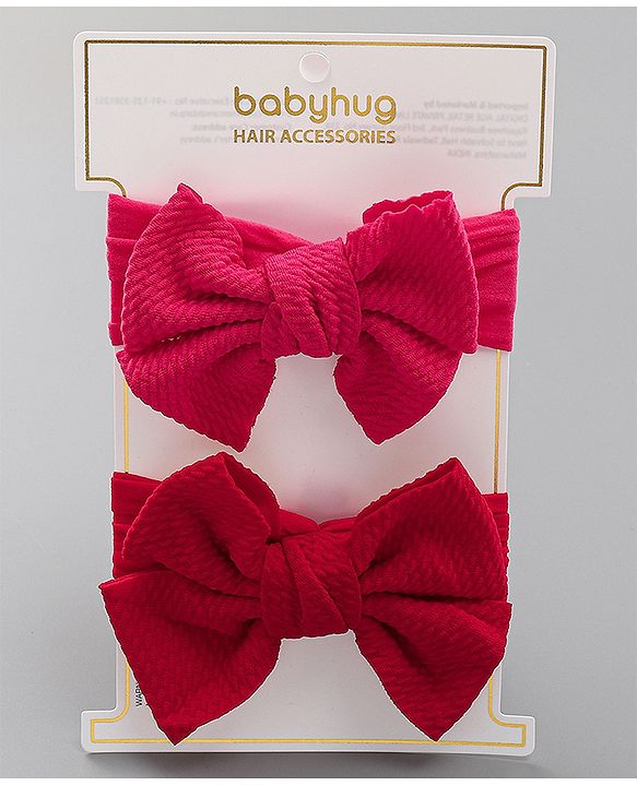 Babyhug Free Size Bow Style Headbands Pack of 2 - Red & Dark Pink