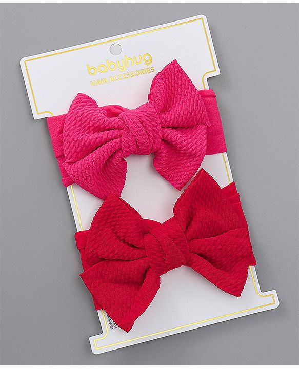 Babyhug Free Size Bow Style Headbands Pack of 2 - Red & Dark Pink