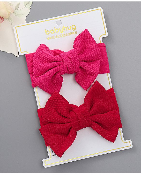Babyhug Free Size Bow Style Headbands Pack of 2 - Red & Dark Pink