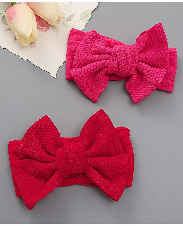 Babyhug Free Size Bow Style Headbands Pack of 2 - Red & Dark Pink
