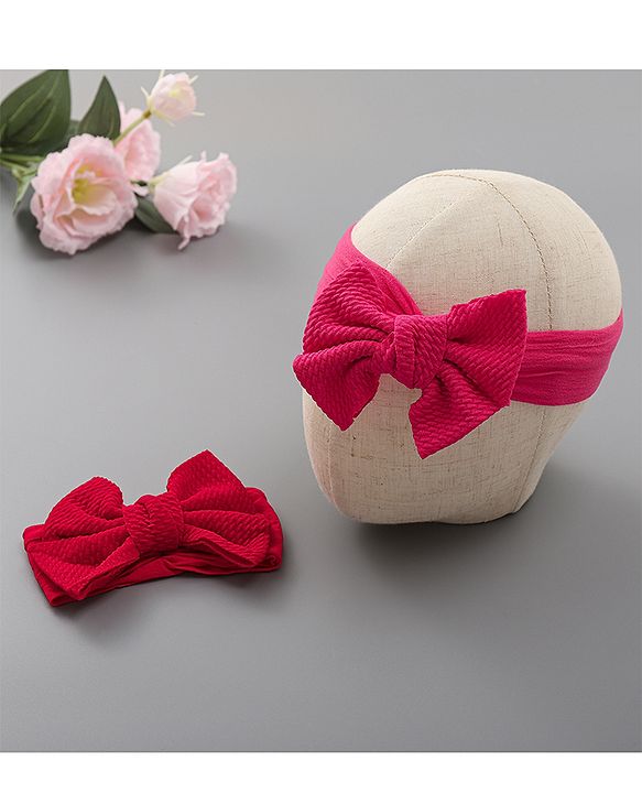 Babyhug Free Size Bow Style Headbands Pack of 2 - Red & Dark Pink