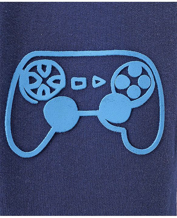Pine Kids Knitted Full Length Lounge Pant With Gaming Remote Print - Blue Depth