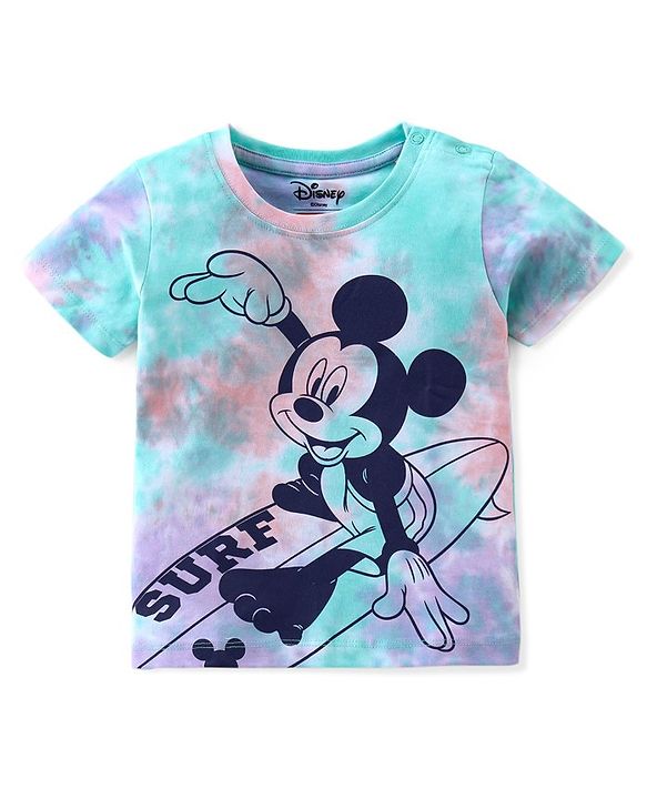 Babyhug Disney Cotton Knit Half Sleeves Tie & Dye T-Shirt Mickey Mouse Print- Blue