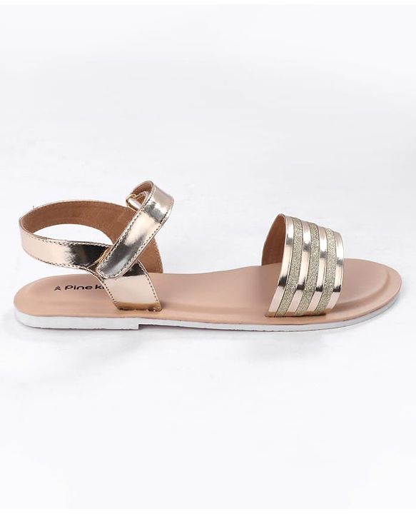 Pine Kids Velcro Closure Sandals with Glitter Embellished - Golden