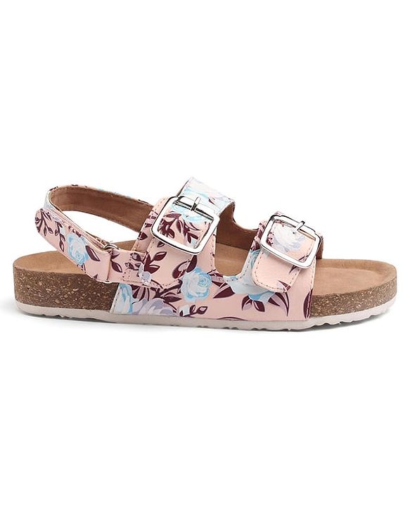 Pine Kids Casual Wear Sandals with Velcro Belt Closure Floral Print - Beige