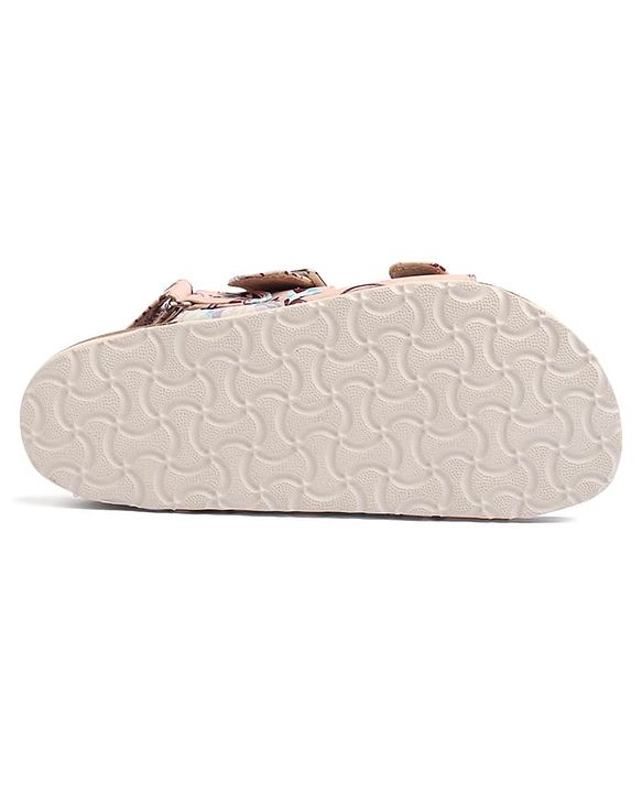 Pine Kids Casual Wear Sandals with Velcro Belt Closure Floral Print - Beige