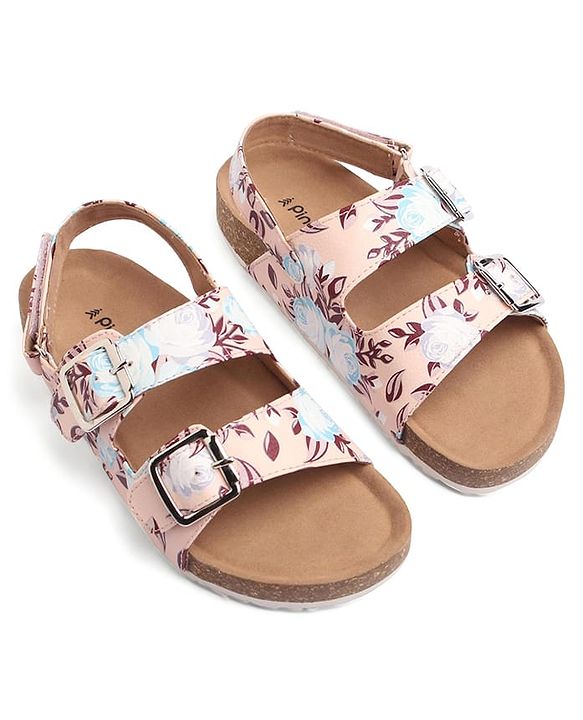 Pine Kids Casual Wear Sandals with Velcro Belt Closure Floral Print - Beige