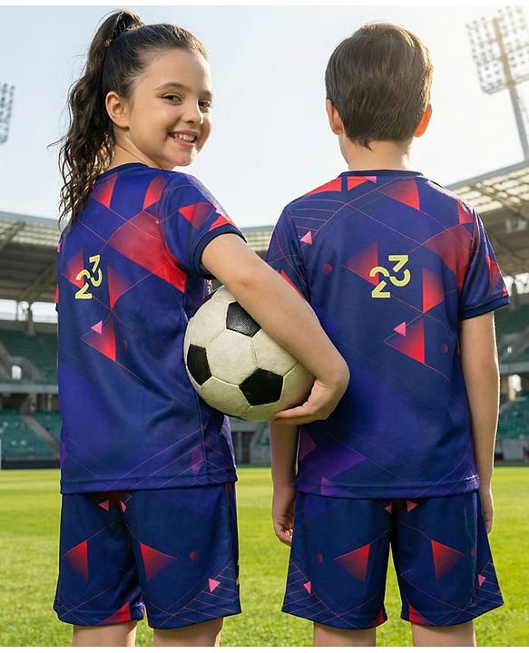 Pine Active Half Sleeves T-Shirt & Shorts Set Gameday Print - Navy