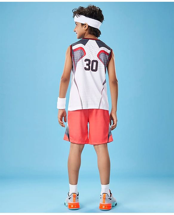 Pine Active Knit Sleeveless Color Block T-Shirt & Shorts Set - White & Red