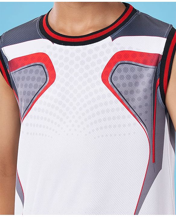 Pine Active Knit Sleeveless Color Block T-Shirt & Shorts Set - White & Red