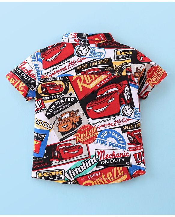 Babyhug Disney Cars 100% Cotton Knit Half Sleeves Regular Collar printed Shirt with Sleeveless T-Shirt- White & Red