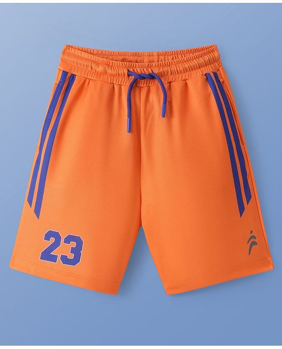 Pine Active Knit Sleeveless Athleisure T-Shirt & Shorts Set Text & Number Print - White & Orange