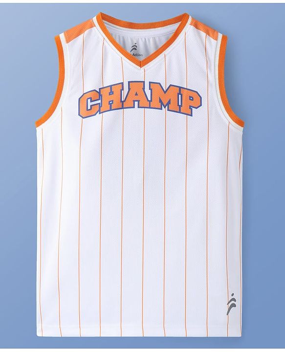Pine Active Knit Sleeveless Athleisure T-Shirt & Shorts Set Text & Number Print - White & Orange