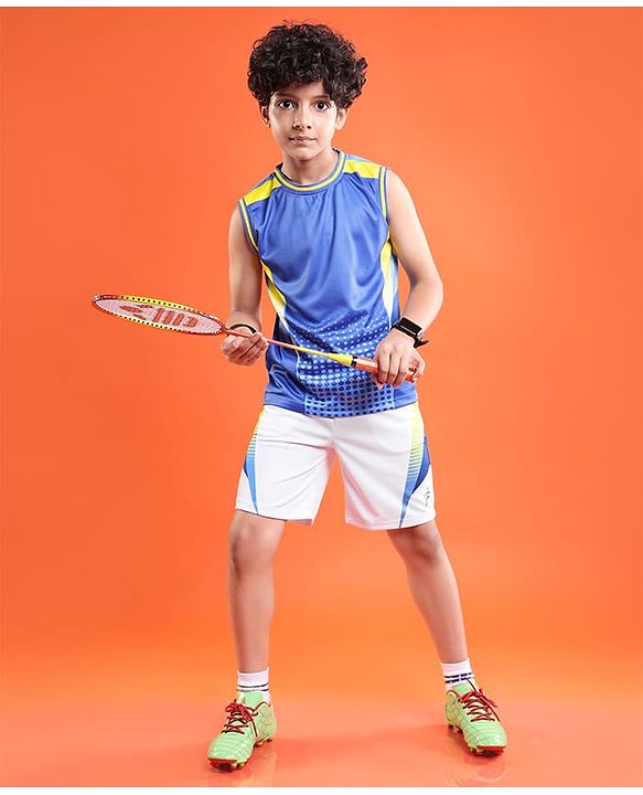 Pine Active Knit Sleeveless Printed T-Shirt & Shorts Set - Blue