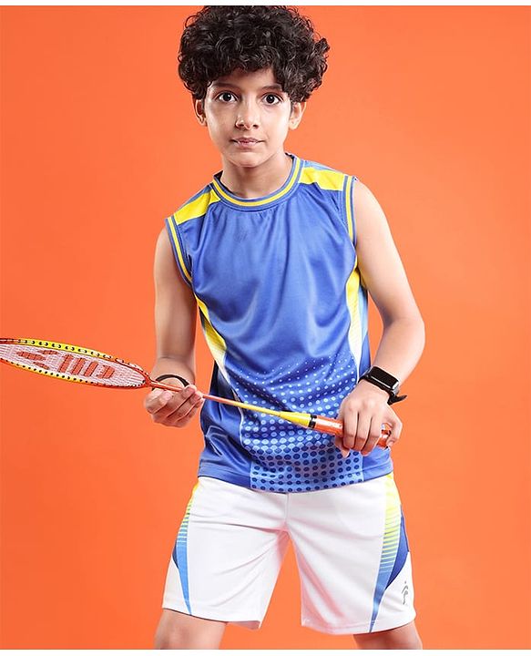 Pine Active Knit Sleeveless Printed T-Shirt & Shorts Set - Blue