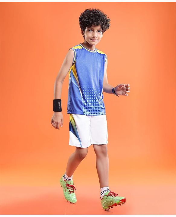 Pine Active Knit Sleeveless Printed T-Shirt & Shorts Set - Blue