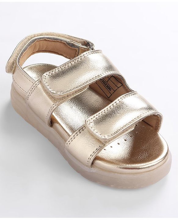 Pine Kids Solid Colour Party Wear Sandals with Velcro Closure - Golden
