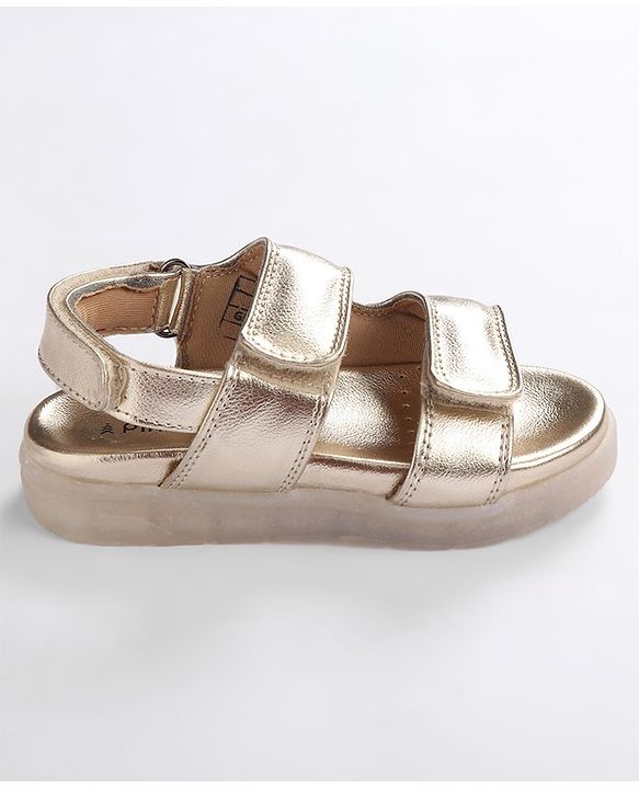 Pine Kids Solid Colour Party Wear Sandals with Velcro Closure - Golden