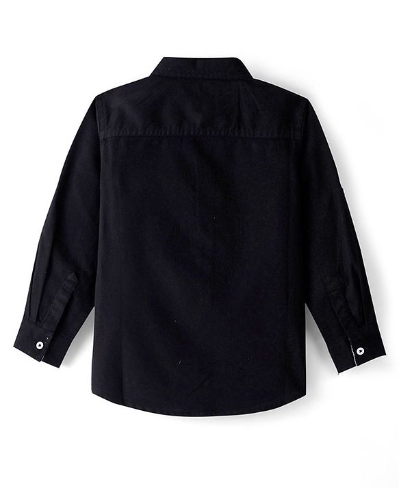 Pine Kids Cotton Woven Full Sleeves Solid Colour Shirt - Black