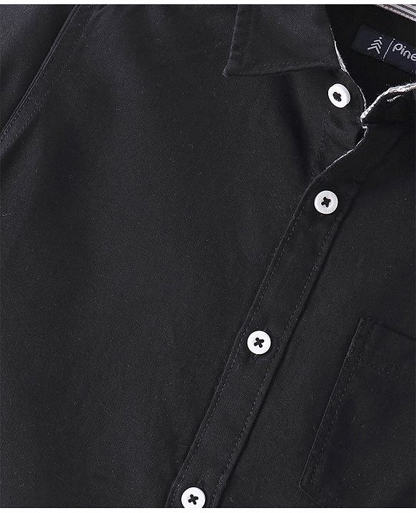 Pine Kids Cotton Woven Full Sleeves Solid Colour Shirt - Black
