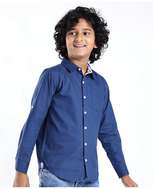 Pine Kids  Cotton Woven Full Sleeves Shirt Solid Colour- Navy Blue