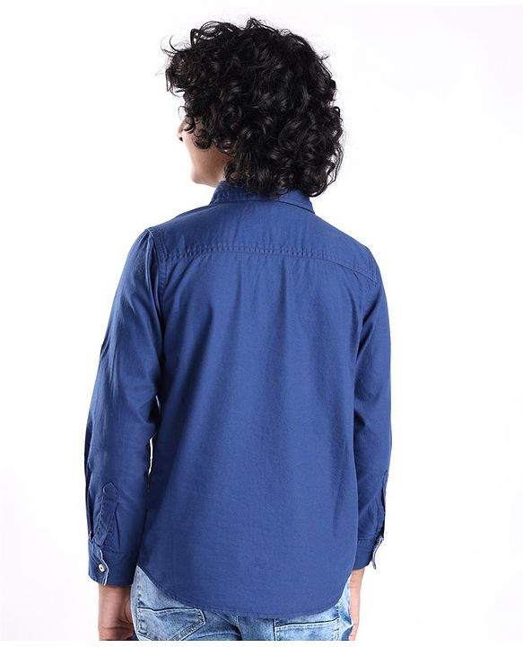 Pine Kids  Cotton Woven Full Sleeves Shirt Solid Colour- Navy Blue