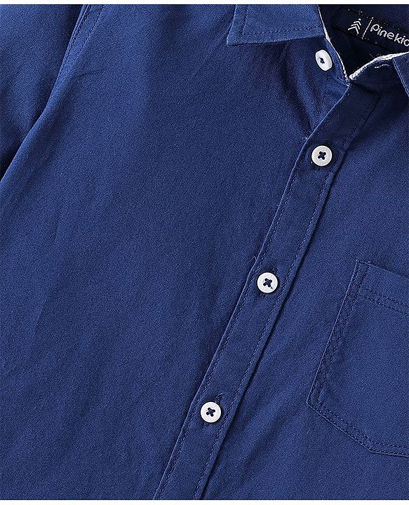 Pine Kids  Cotton Woven Full Sleeves Shirt Solid Colour- Navy Blue