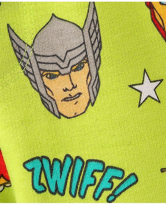 Babyhug Marvel Cotton Terry Knit Shorts Avengers Print - Lime Green