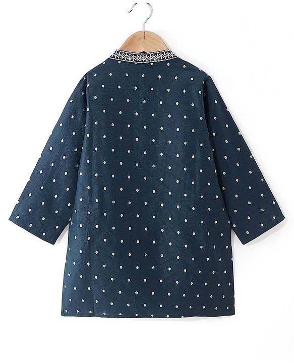 Babyhug Woven Full Sleeves Kurta & Pyjama Set With Foil Print - Navy Blue