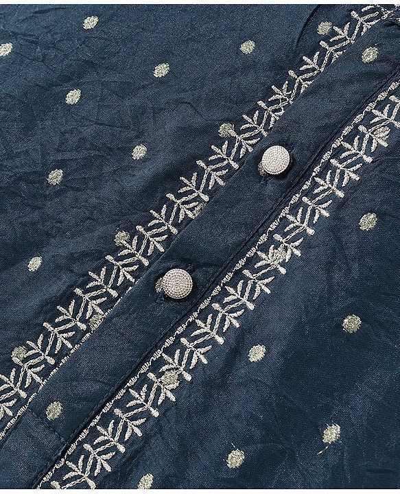 Babyhug Woven Full Sleeves Kurta & Pyjama Set With Foil Print - Navy Blue