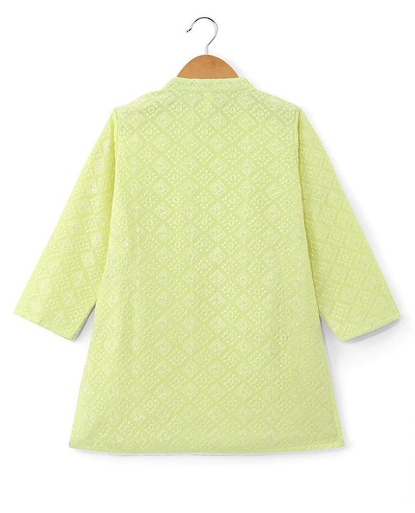Babyhug Woven Full Sleeves Embroidered Kurta & Pyjama Set - Lime Yellow