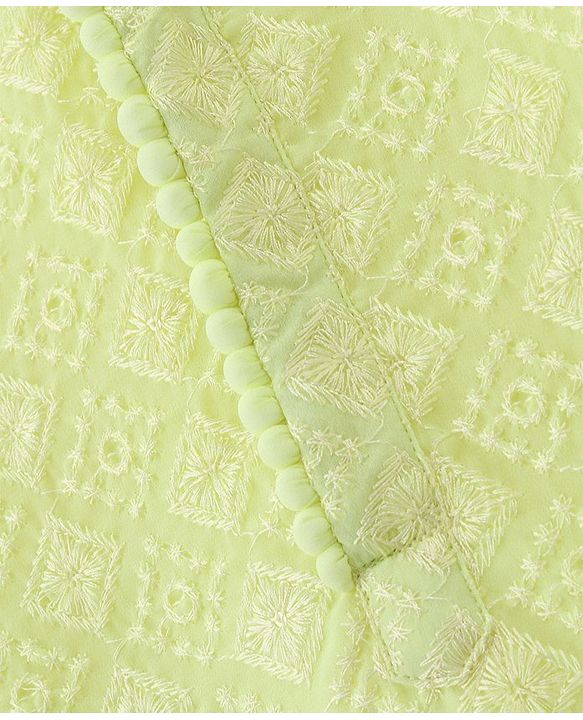 Babyhug Woven Full Sleeves Embroidered Kurta & Pyjama Set - Lime Yellow