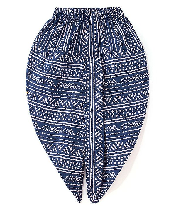 Babyhug 100% Cotton Woven Full Sleeves Kurta & Dhoti Set With Cycle Print - Navy Blue