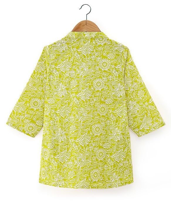 Babyhug 100% Cotton Woven Full Sleeves Floral Printed Kurta Dhoti Set-Green