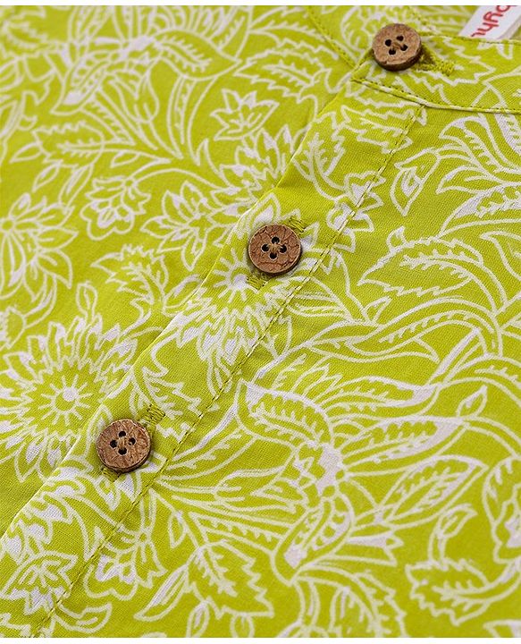Babyhug 100% Cotton Woven Full Sleeves Floral Printed Kurta Dhoti Set-Green