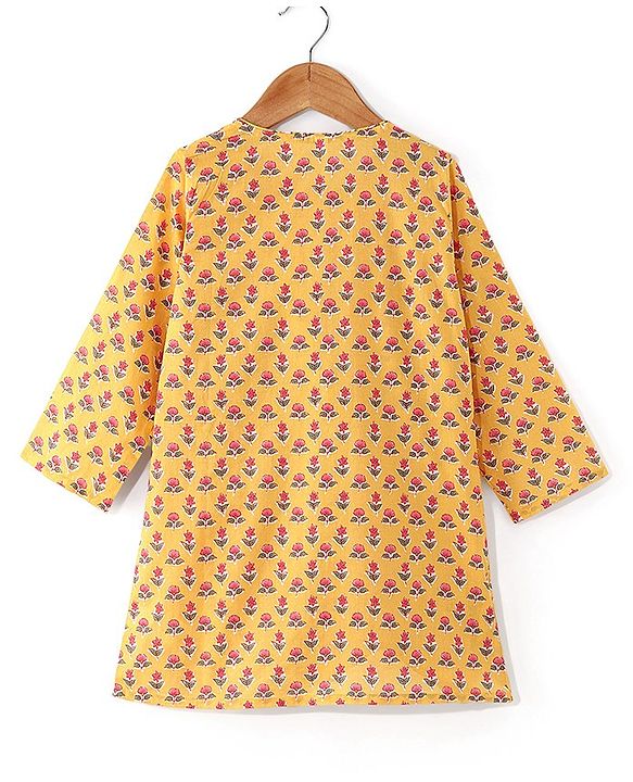 Babyhug Cotton Woven Full Sleeves Angarakha Kurta Dhoti Set Floral Print- Mustard