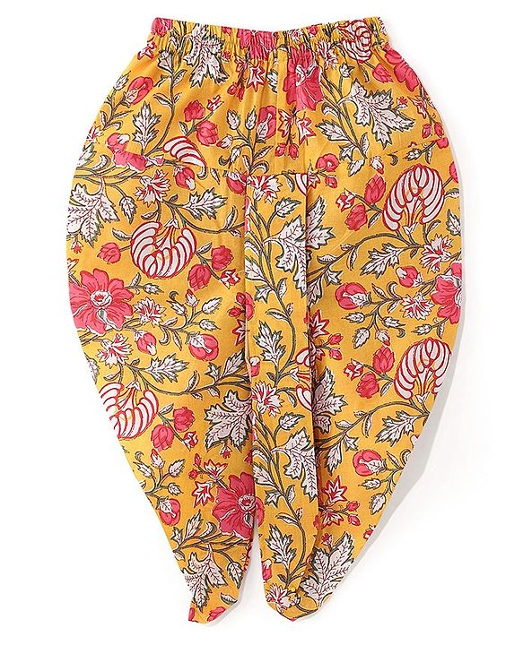 Babyhug Cotton Woven Full Sleeves Angarakha Kurta Dhoti Set Floral Print- Mustard