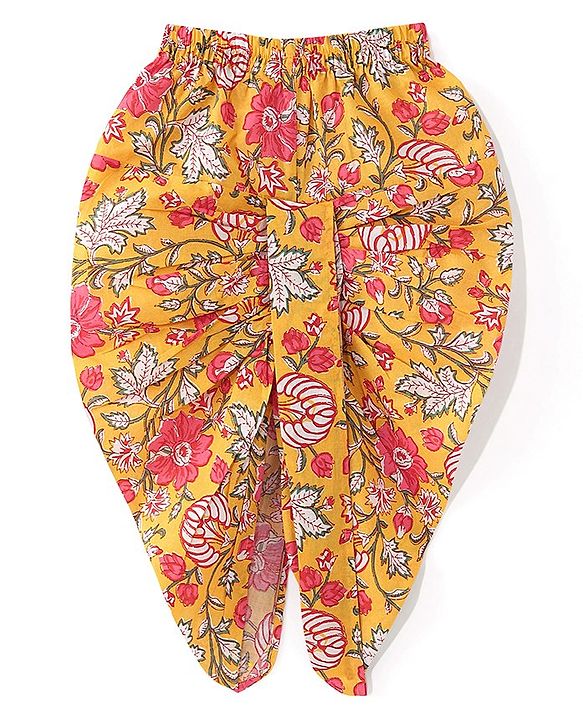 Babyhug Cotton Woven Full Sleeves Angarakha Kurta Dhoti Set Floral Print- Mustard