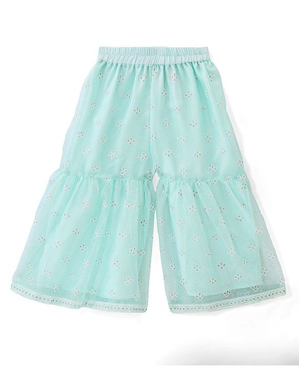 Babyhug Woven Sleeveless Kurti & Salwar Set with Dupatta with Floral Print & Embroidery Detailing - Aqua Blue