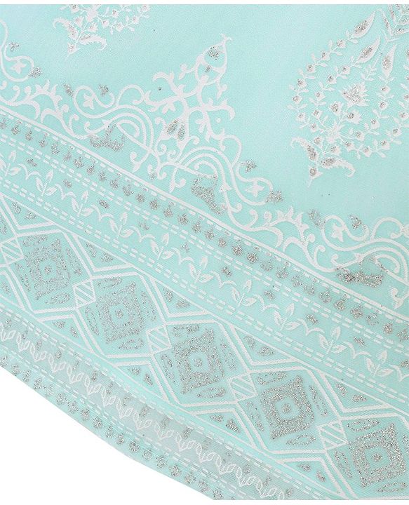 Babyhug Woven Sleeveless Kurti & Salwar Set with Dupatta with Floral Print & Embroidery Detailing - Aqua Blue
