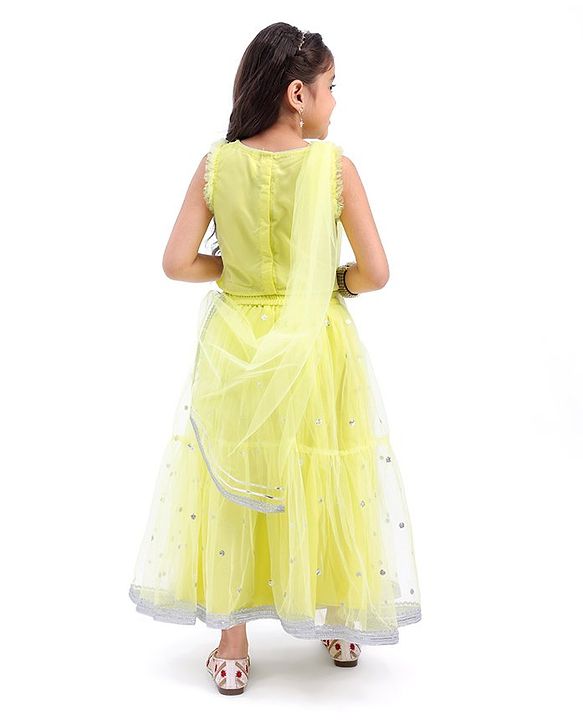 Babyhug Sleeveless Net Sequin Embroidered Lehenga Choli & Dupatta -Yellow