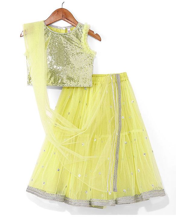 Babyhug Sleeveless Net Sequin Embroidered Lehenga Choli & Dupatta -Yellow