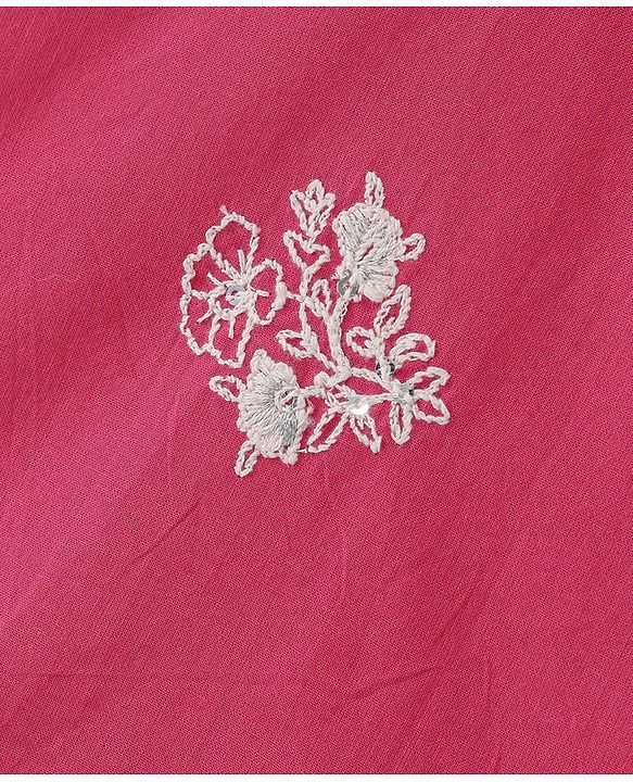 Babyhug Woven  Sleeveless Floral Embroidered Halter Neck Chanderi Kurti Palazo Set with Dupatta - Pink