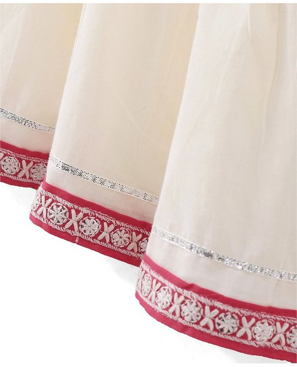 Babyhug Woven  Sleeveless Floral Embroidered Halter Neck Chanderi Kurti Palazo Set with Dupatta - Pink