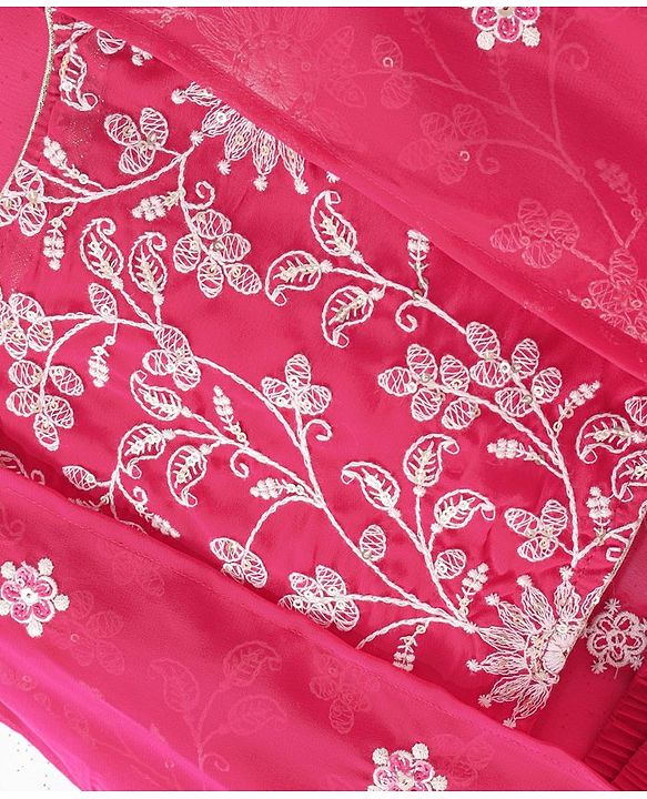 Babyhug Sleeveless  Top With Sharara & Floral Embroidered Jacket Set - Pink