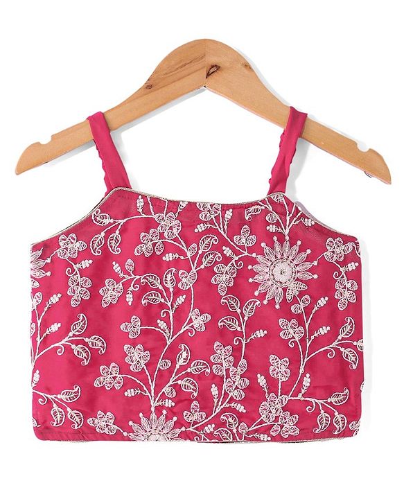 Babyhug Sleeveless  Top With Sharara & Floral Embroidered Jacket Set - Pink