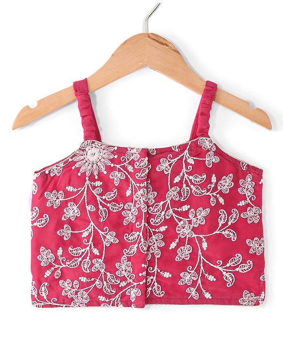 Babyhug Sleeveless  Top With Sharara & Floral Embroidered Jacket Set - Pink