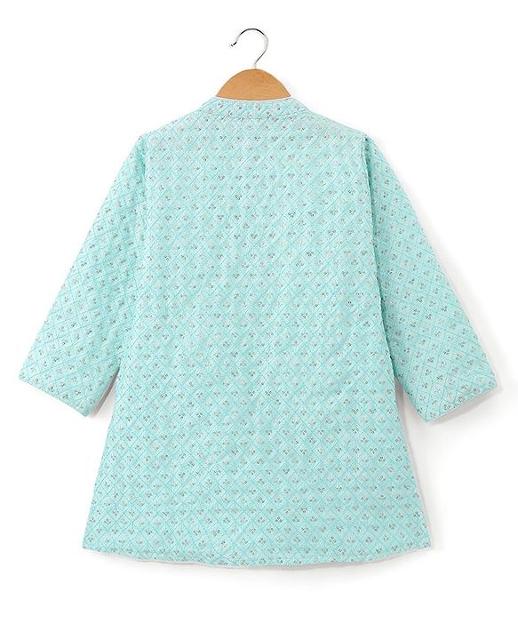 Babyhug Woven Full Sleeves Floral Embroidered Kurta & Pyjama Set - Aqua
